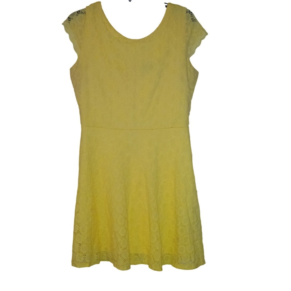 RN Studio by Ronni Nicole Yellow Lace Fit and Flare Skater Dress Size 16